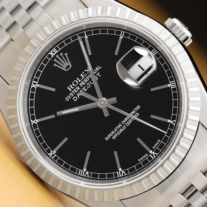 2000 ROLEX MENS 16220 DATEJUST BLACK DIAL ENGINE TURNED STEEL JUBILEE WATCH: Condition: Pre-owned - Excellent,Brand: Rolex,Gender: Men's,Style: Dress/Formal, Luxury, Luxury: Dress Styles,Features: Chronometer, Sapphire Crystal, Screwdown Crown, Self-Winding, Swiss Made, Swiss