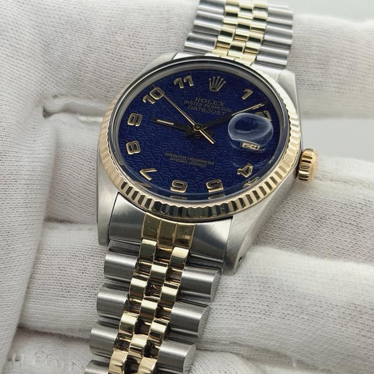 Rolex Datejust 16013 36mm Blue Jubilee Dial 18k Yellow Gold Stainless Steel - 2