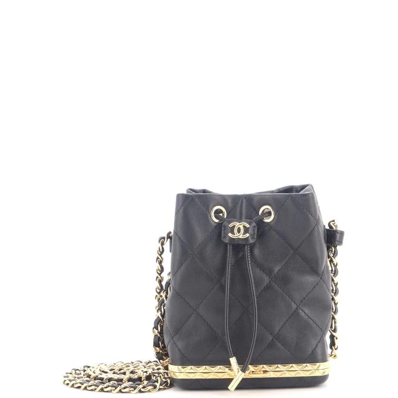 Chanel Lock Frame Bucket Bag with Chain Quilted Lambskin Small: Condition: Pre-owned - Excellent,Brand: Chanel,Exterior Material: Leather,Style: Bucket,Exterior Color: Black,Department: Women,Size: Small Condition: Excellent. Exterior: minor scuffs, minor creases