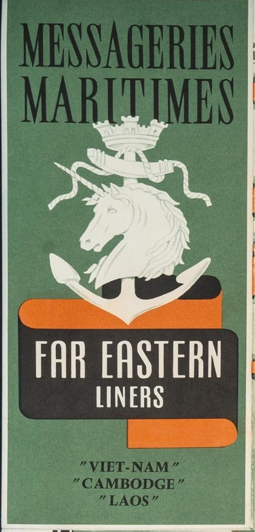 Vintage Map Poster, Far East, Cambodia, Laos, Vietnam, Ship Liner, Boat, 1950 - 2