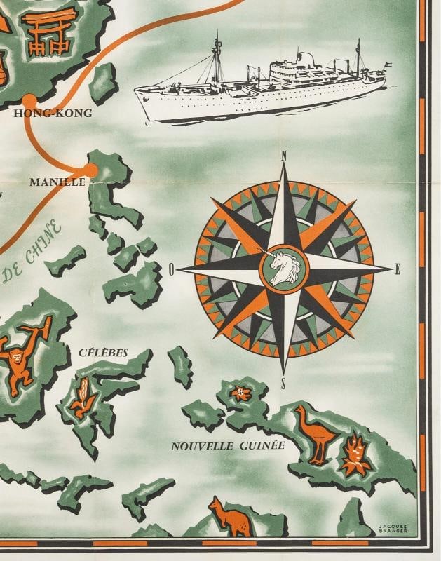 Vintage Map Poster, Far East, Cambodia, Laos, Vietnam, Ship Liner, Boat, 1950 - 4