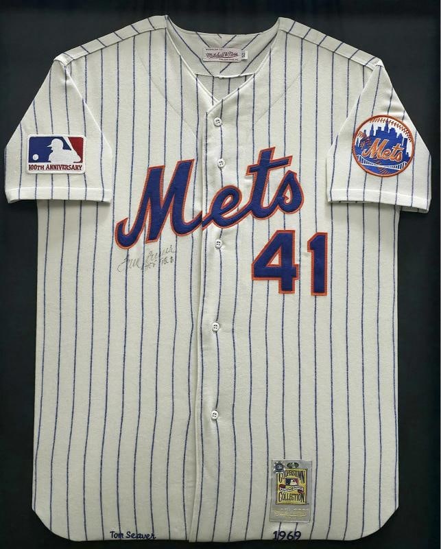 Tom Seaver Signed Framed Jersey Mets Mitchell & Ness MLB 100th "HOF 98.8%" PSA - 2