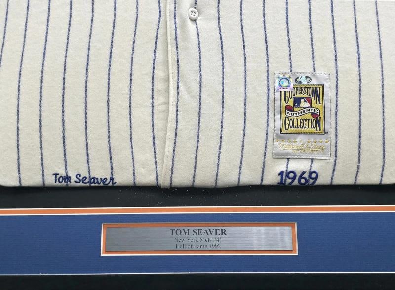 Tom Seaver Signed Framed Jersey Mets Mitchell & Ness MLB 100th "HOF 98.8%" PSA - 7