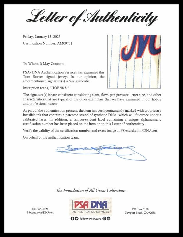 Tom Seaver Signed Framed Jersey Mets Mitchell & Ness MLB 100th "HOF 98.8%" PSA - 8