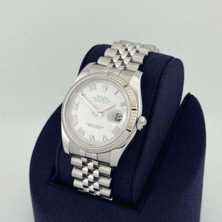 Rolex Datejust 116234 36mm White Roman Dial 18k White Gold Steel Box Paper - 10