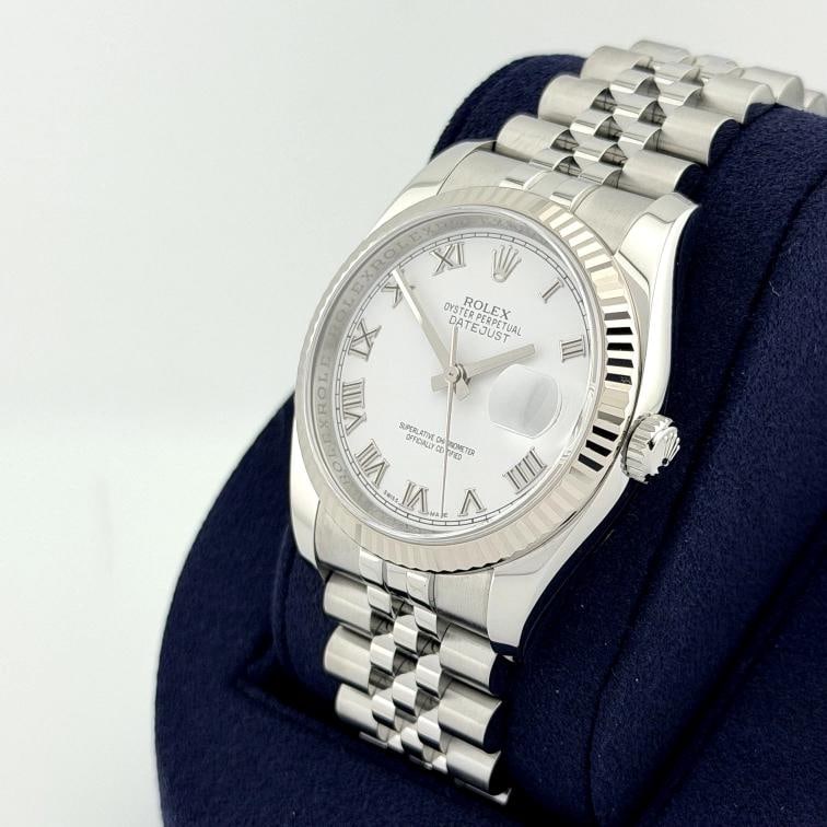 Rolex Datejust 116234 36mm White Roman Dial 18k White Gold Steel Box Paper - 13