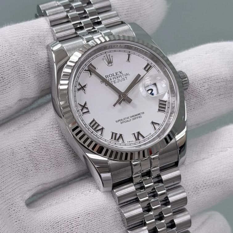 Rolex Datejust 116234 36mm White Roman Dial 18k White Gold Steel Box Paper - 3