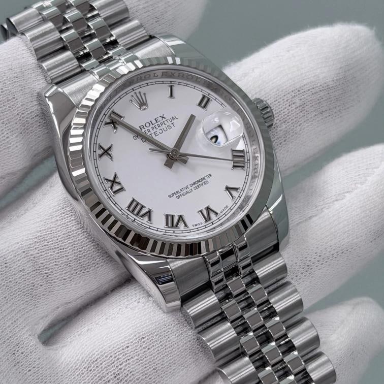 Rolex Datejust 116234 36mm White Roman Dial 18k White Gold Steel Box Paper - 4