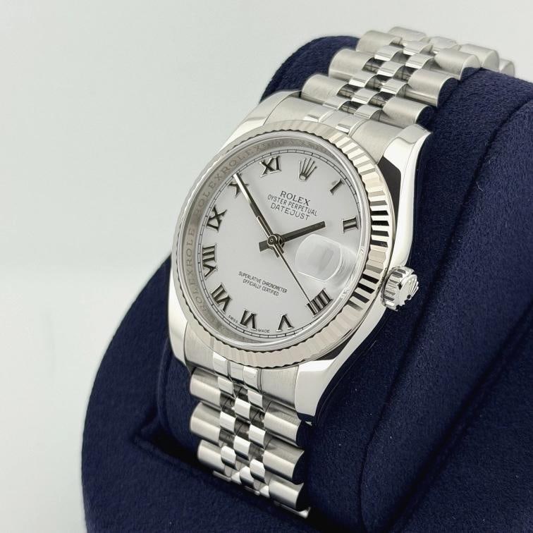 Rolex Datejust 116234 36mm White Roman Dial 18k White Gold Steel Box Paper - 5