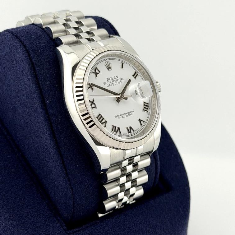 Rolex Datejust 116234 36mm White Roman Dial 18k White Gold Steel Box Paper - 6