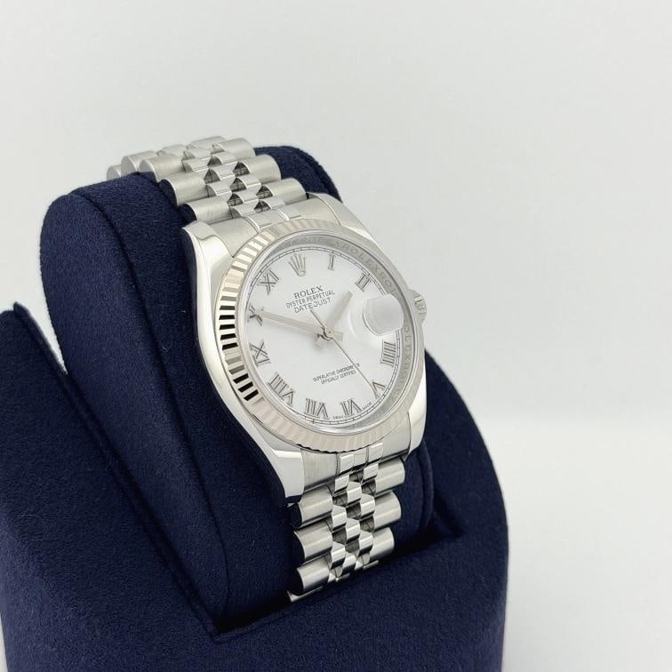 Rolex Datejust 116234 36mm White Roman Dial 18k White Gold Steel Box Paper - 8