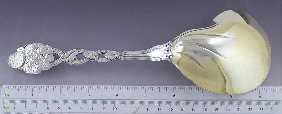 Fine Tiffany & Co Sterling Silver Strawberry Pattern Large Serving Spoon / Scoop - 4