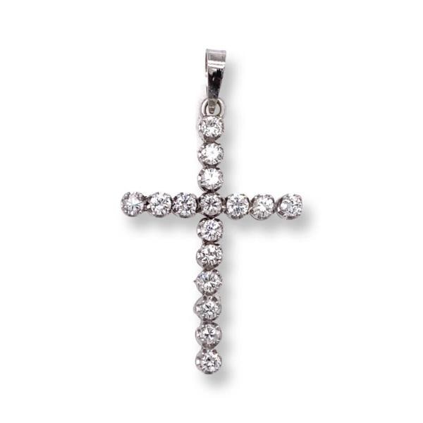 Round Brilliant Floating Diamond Cross Pendant 14kt White Gold - 2