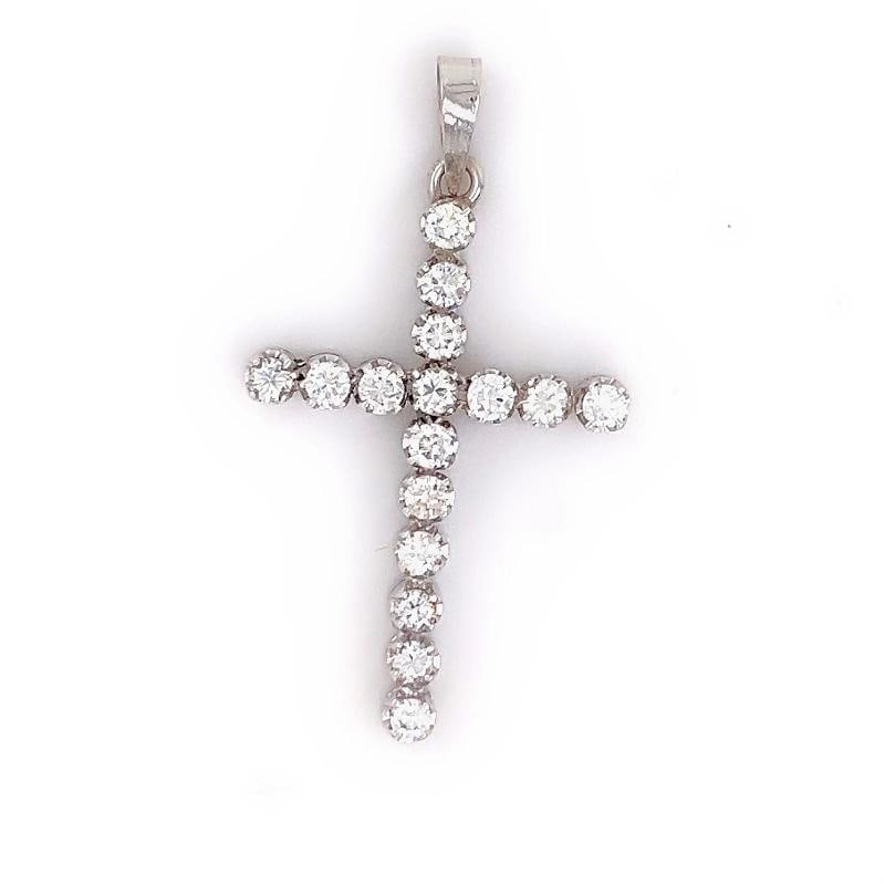 Round Brilliant Floating Diamond Cross Pendant 14kt White Gold - 3