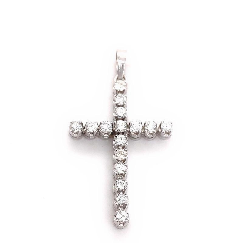 Round Brilliant Floating Diamond Cross Pendant 14kt White Gold - 4