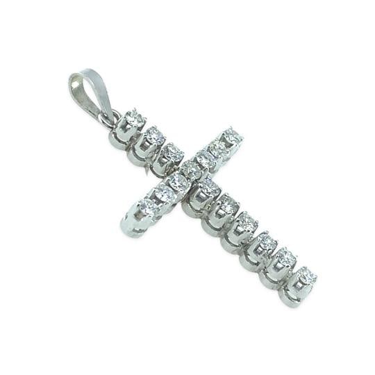 Round Brilliant Floating Diamond Cross Pendant 14kt White Gold - 5