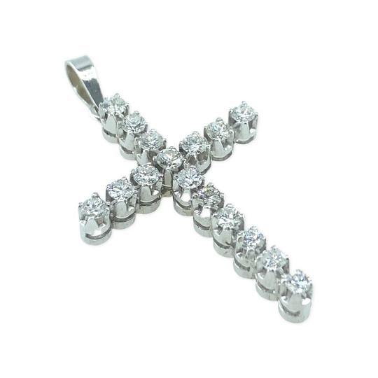 Round Brilliant Floating Diamond Cross Pendant 14kt White Gold - 6
