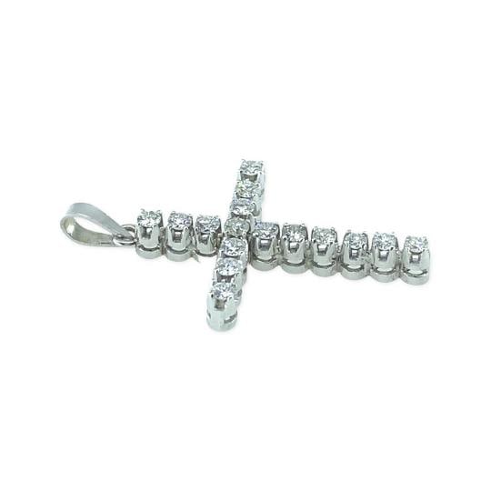 Round Brilliant Floating Diamond Cross Pendant 14kt White Gold - 7