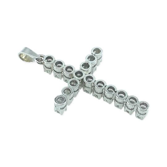 Round Brilliant Floating Diamond Cross Pendant 14kt White Gold - 8
