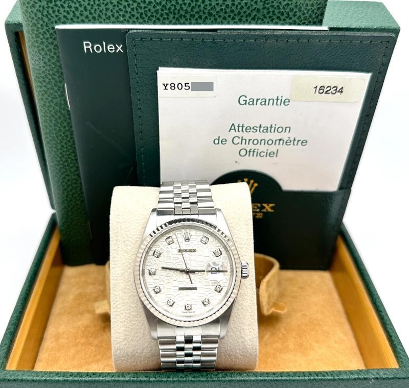 2003 Rolex Datejust 16234 Silver Jubilee Diamond Dial 18k Gold Steel Box Paper - 2