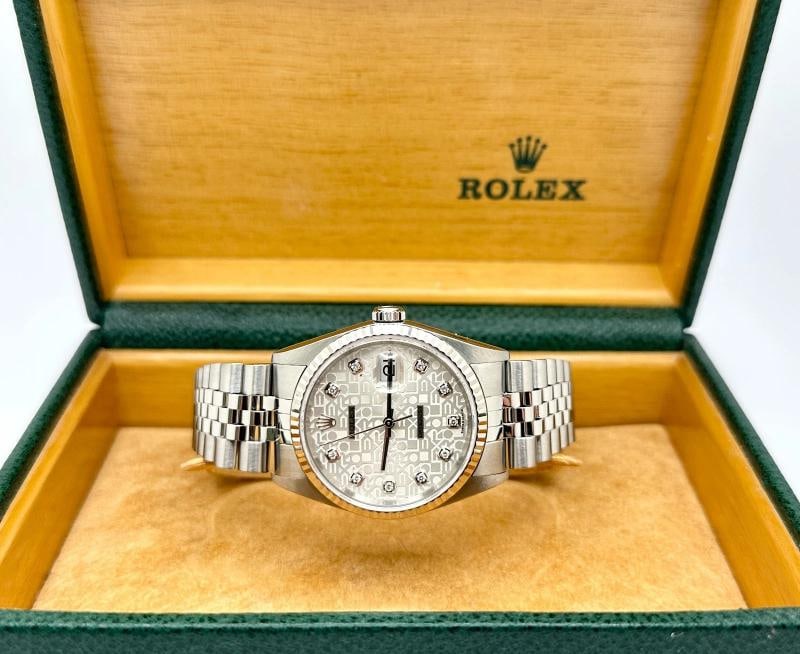 2003 Rolex Datejust 16234 Silver Jubilee Diamond Dial 18k Gold Steel Box Paper - 3