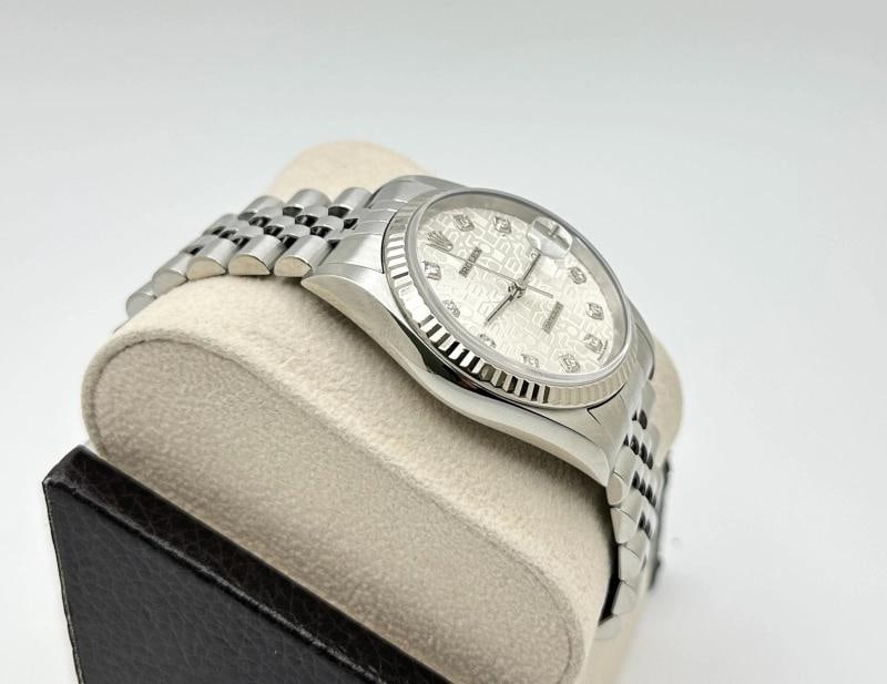 2003 Rolex Datejust 16234 Silver Jubilee Diamond Dial 18k Gold Steel Box Paper - 7