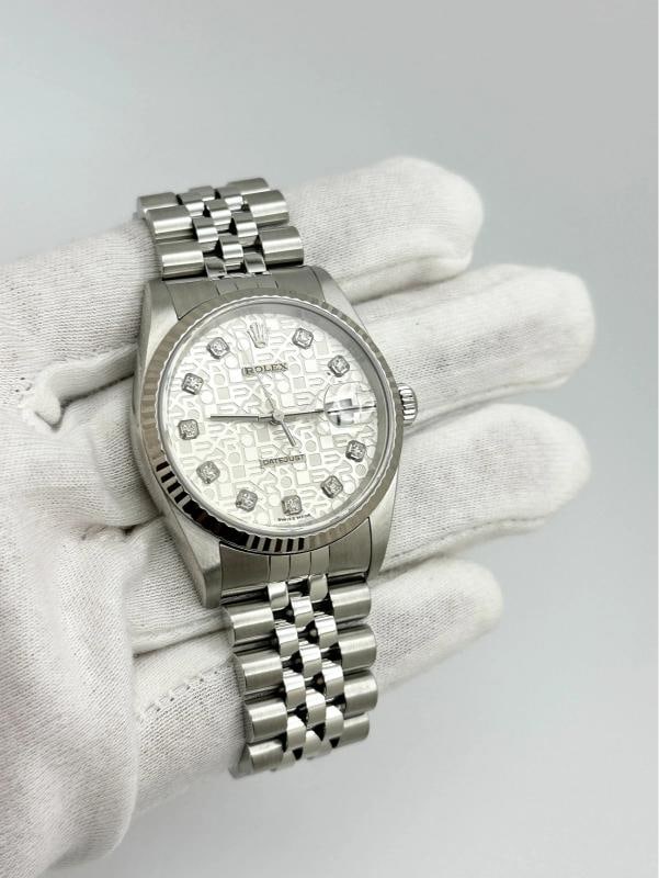 2003 Rolex Datejust 16234 Silver Jubilee Diamond Dial 18k Gold Steel Box Paper - 8