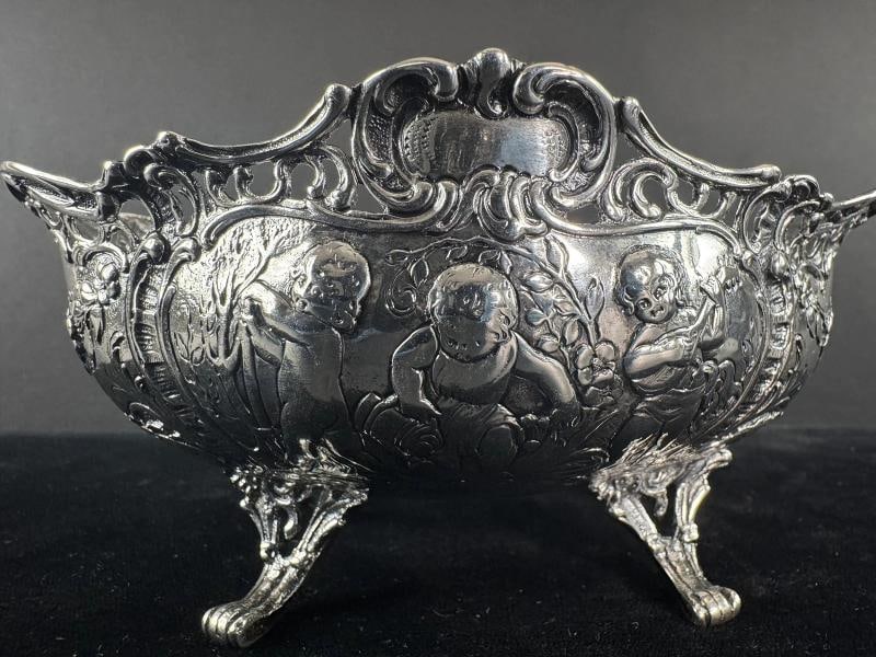 Beautiful Antique Hanau German 930 Silver Putti Cherub 4 Footed Bowl Basket - 5
