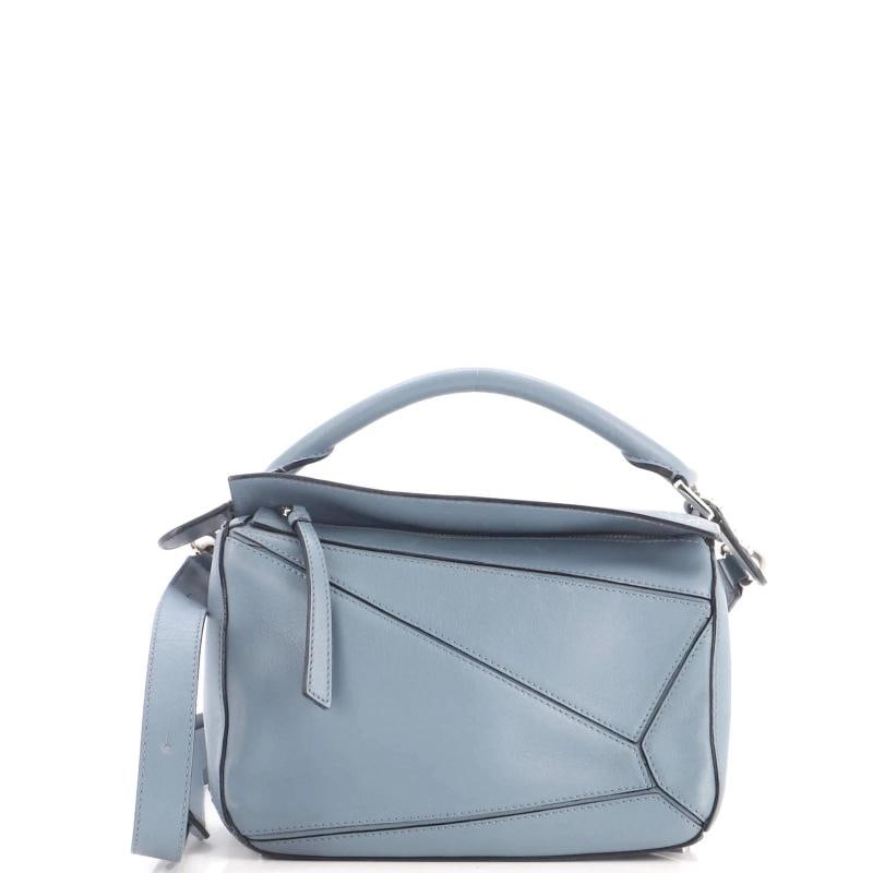 Loewe Puzzle Bag Leather Small: Condition: Pre-owned - Good,Brand: Loewe,Exterior Material: Leather,Style: Satchels,Exterior Color: Blue,Department: Women,Size: Small,Accessories: Dust Bag, With Strap