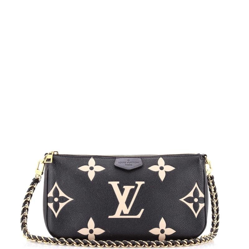 Louis Vuitton Multi Pochette Accessoires Bicolor Monogram Empreinte Giant: Condition: Pre-owned - Good,Brand: Louis Vuitton,Exterior Material: Leather,Style: Cross Body Bags,Exterior Color: Black,Department: Women,Size: Unknown,Accessories: Dust Bag, With Strap