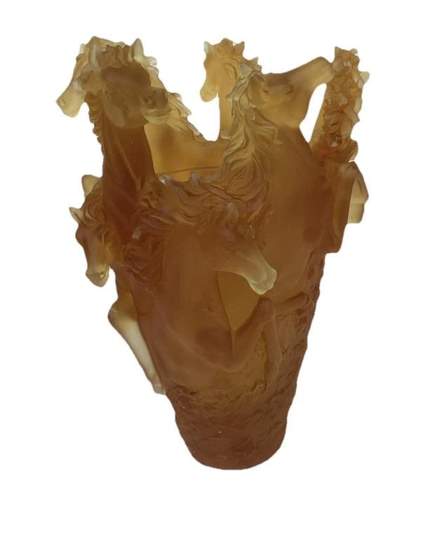 Xl Nancy Daum Style Crystal Amber Horse VasH9Ã¢â‚¬Â? Heavy Art Glass  - 4