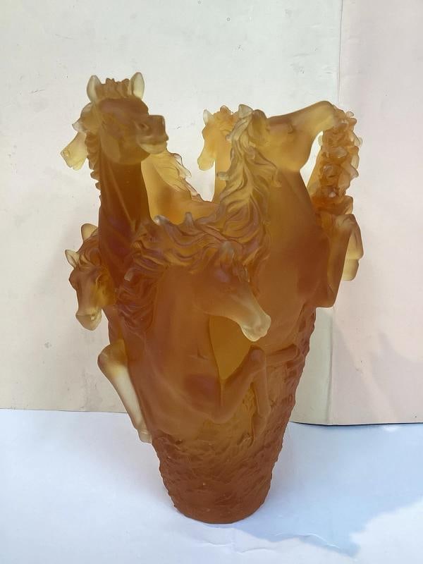 Xl Nancy Daum Style Crystal Amber Horse VasH9Ã¢â‚¬Â? Heavy Art Glass  - 5