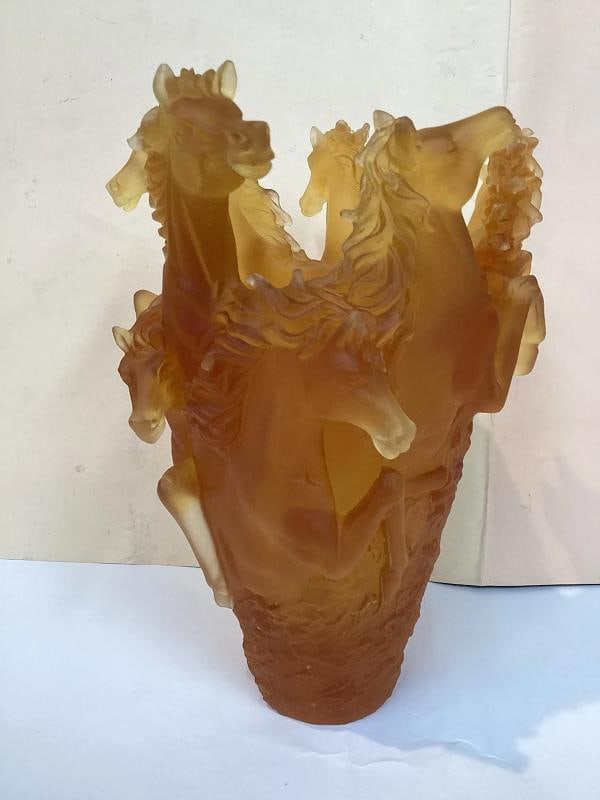 Xl Nancy Daum Style Crystal Amber Horse VasH9Ã¢â‚¬Â? Heavy Art Glass  - 6