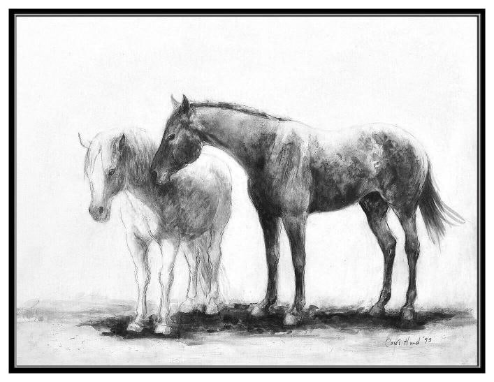 Carol Hurd Rare Original Watercolor Painting Signed Horse Animal Framed Artwork - 2
