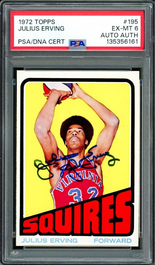Julius "Dr. J" Erving Signed 1972 Topps RC 195 Virginia Squires PSA 6 PSA/DNA (1 of 2)