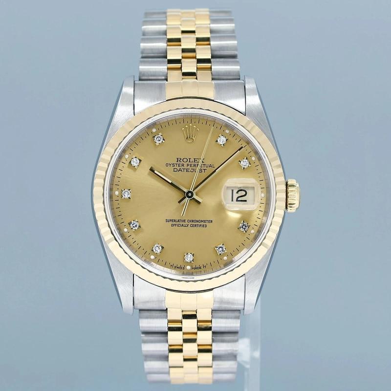 MINT Rolex DateJust 16233 Two Tone Gold Jubilee Original Champagne Diamond Watch - 2