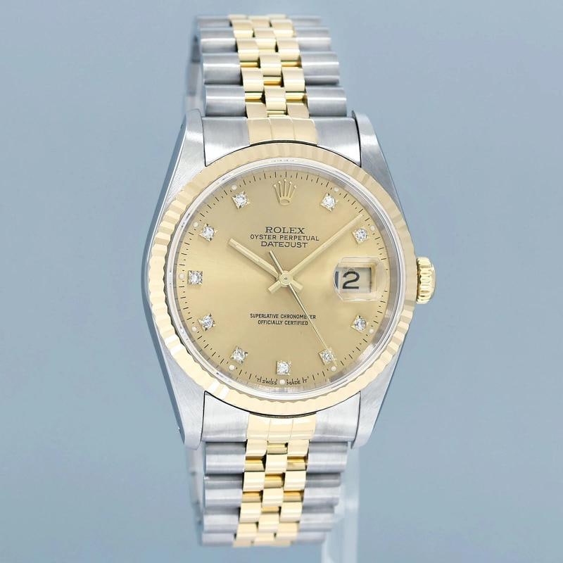 MINT Rolex DateJust 16233 Two Tone Gold Jubilee Original Champagne Diamond Watch - 3