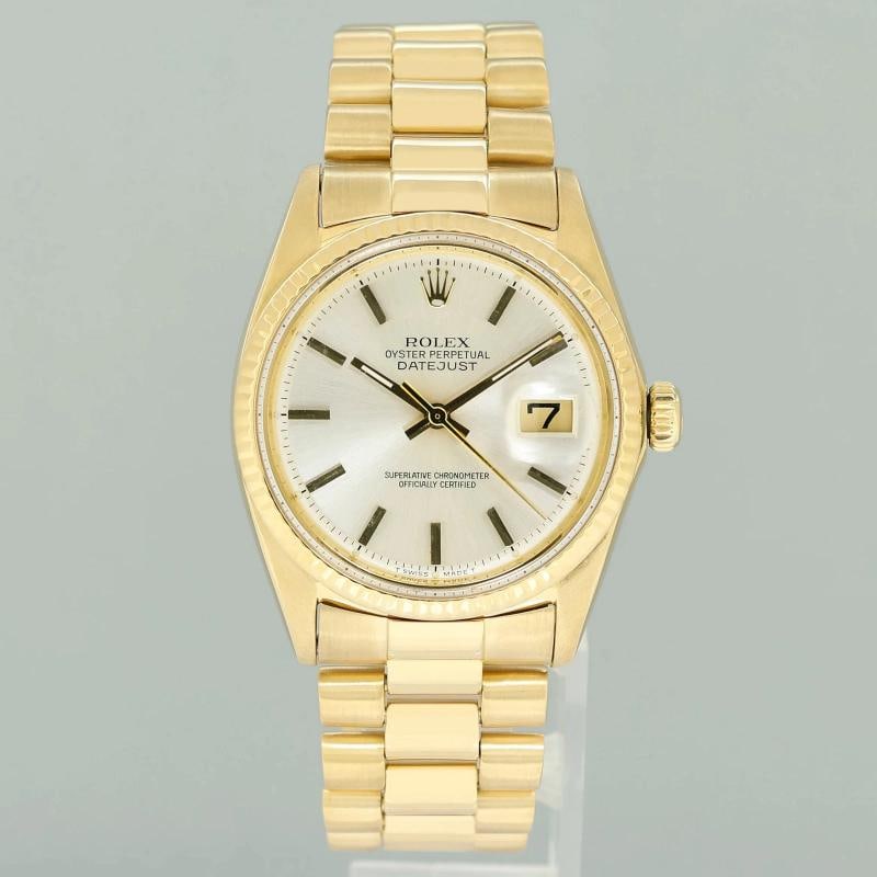 Rolex DateJust 36mm 1601 Yellow Gold President Silver Pie Pan Stick Watch Box - 2
