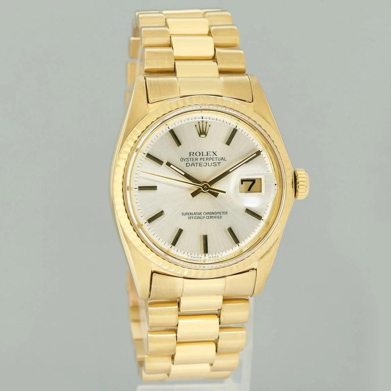 Rolex DateJust 36mm 1601 Yellow Gold President Silver Pie Pan Stick Watch Box - 3