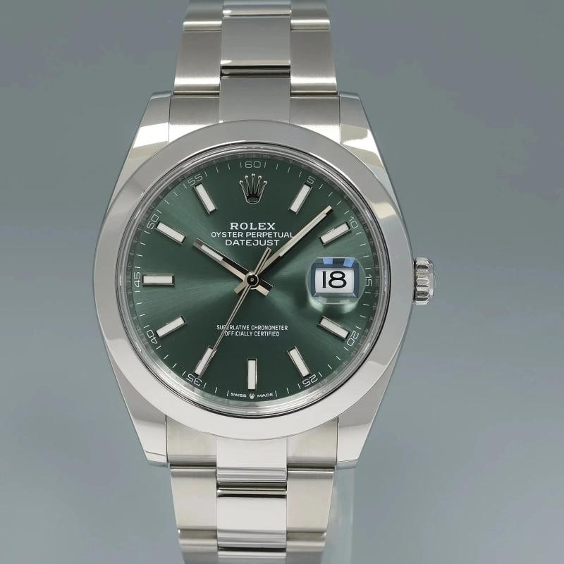 2022 NEW PAPERS Rolex 126300 Mint Green DateJust 41 Steel Oyster 41mm Watch Box - 2