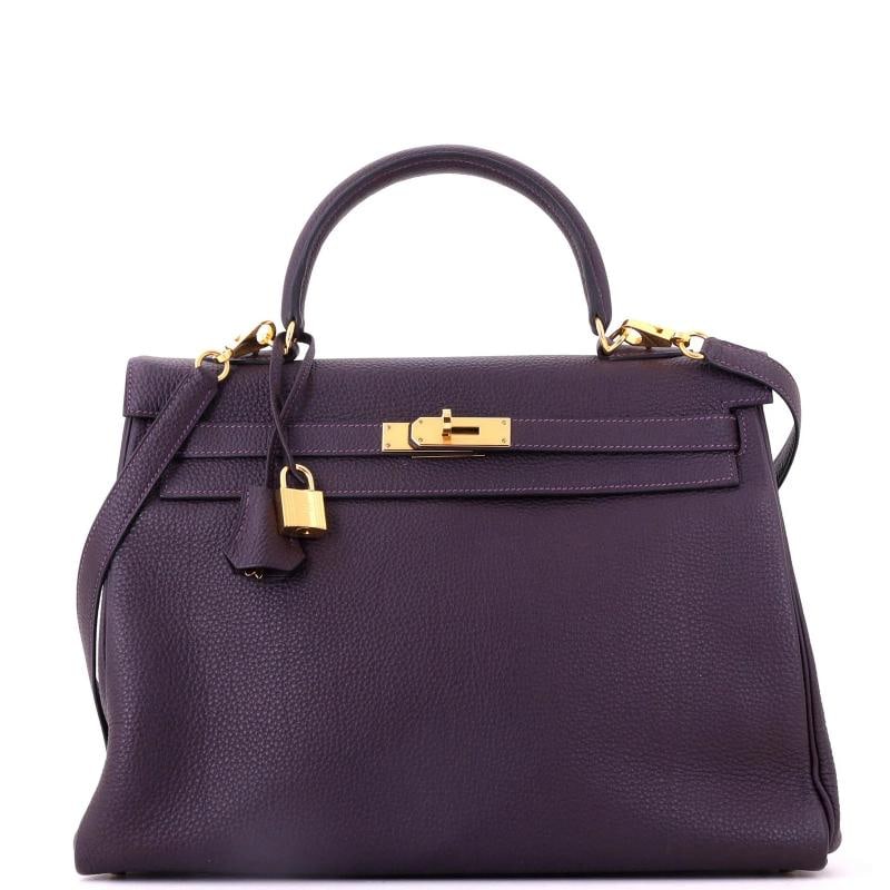 Hermes Kelly Handbag Purple Togo with Gold Hardware 35: Condition: Pre-owned - Good,Brand: Hermes,Exterior Material: Leather,Style: Top Handle,Exterior Color: Purple,Department: Women,Size: 35,Accessories: Lock, Keys, Clochette, With Strap