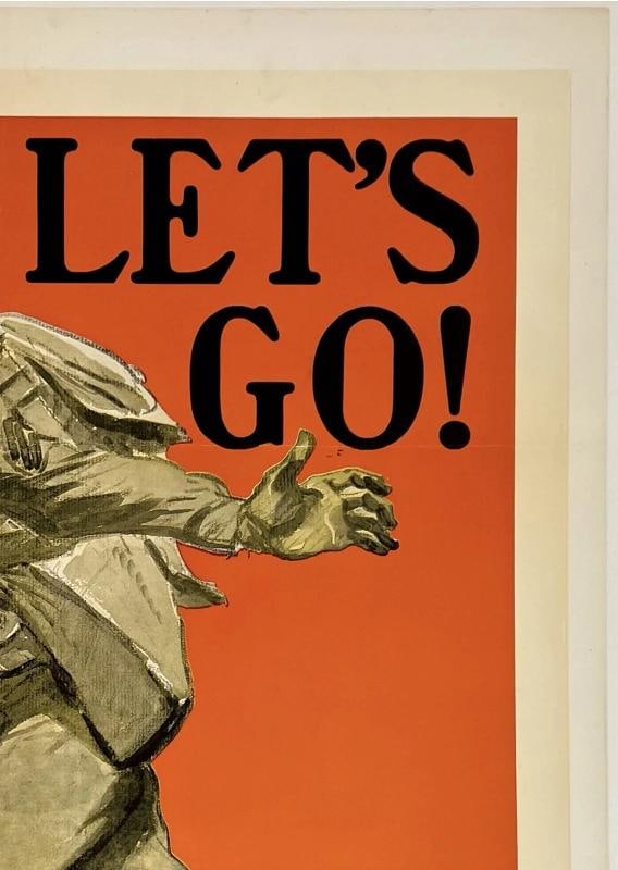 Original Vintage Poster LETS GO! U.S. MARINES World War WWII Propaganda LINEN - 3