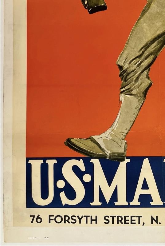 Original Vintage Poster LETS GO! U.S. MARINES World War WWII Propaganda LINEN - 4