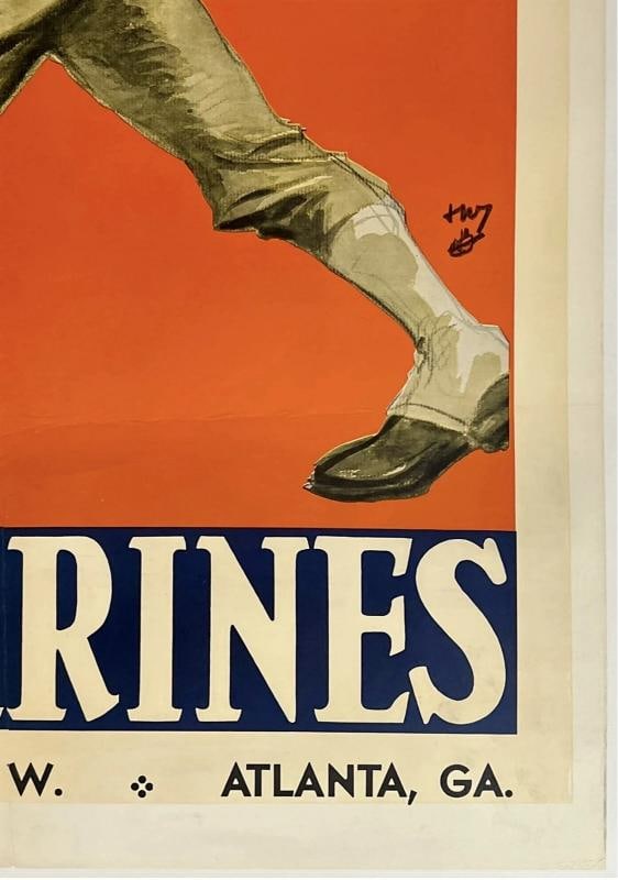 Original Vintage Poster LETS GO! U.S. MARINES World War WWII Propaganda LINEN - 5