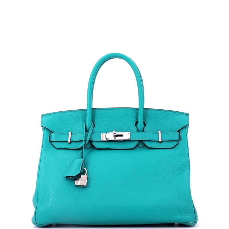 Hermes Birkin Handbag Blue Clemence with Palladium Hardware 30: Condition: Pre-owned - Good,Brand: Hermes,Exterior Material: Leather,Style: Top Handle,Exterior Color: Blue,Department: Women,Size: 30,Accessories: Clochette, Lock, Keys