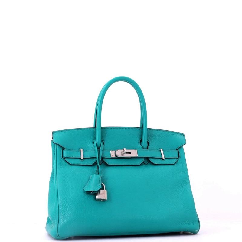 Hermes Birkin Handbag Blue Clemence with Palladium Hardware 30 - 2