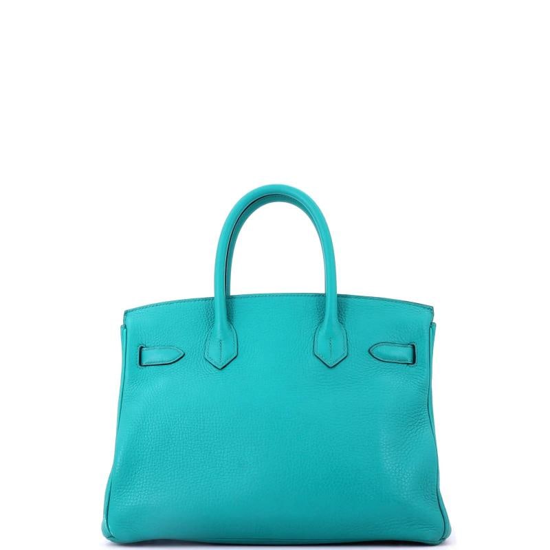 Hermes Birkin Handbag Blue Clemence with Palladium Hardware 30 - 3