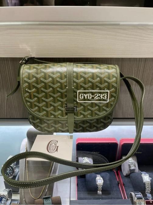 Goyard Limited Edition Khaki Belvedere PM: Condition: Pre-owned - Good,Lining Material: Canvas,Hardware Color: Silver,Exterior Material: Leather,Vintage: No,Personalize: No,Brand: Goyard,Accessories: Original Dust Bag,Department: