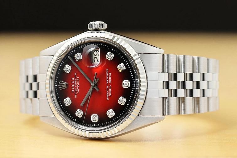 ROLEX MENS DATEJUST RED VIGNETTE DIAMOND 18K WHITE GOLD SS WATCH w/ JUBILEE BAND - 2