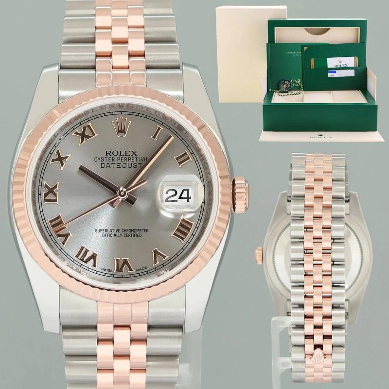 MINT 2015 PAPERS Rolex 116231 Jubilee DateJust Tone Rose Gold 36mm Silver Roman: Condition: Pre-owned - Excellent,Brand: Rolex,Department: Unisex Adults,Type: Wristwatch,Model: DateJust,Reference Number: 116231,With Original Box/Packaging: Yes,With Papers: Original,Customized: